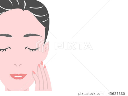 閉上她的眼睛和接觸她的面孔用她的手的少婦 43625880