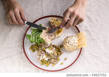 Healthy and tasty breakfast. Male hands Healthy and tasty breakfast. Male hands 43627332