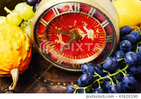 Beautiful autumn harvest and clock Beautiful autumn harvest and clock 43628190