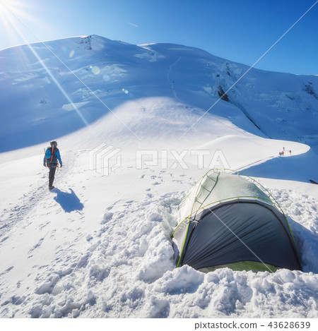 Trekking to the top of Mont Blanc mountain in French Alps Trekking to the top of Mont Blanc mountain in French Alps 43628639