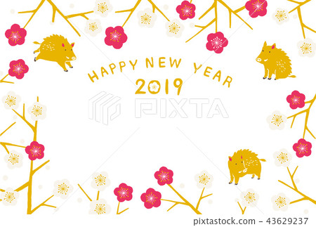 Year of the rabbit new year's card branch plum and boar 43629237