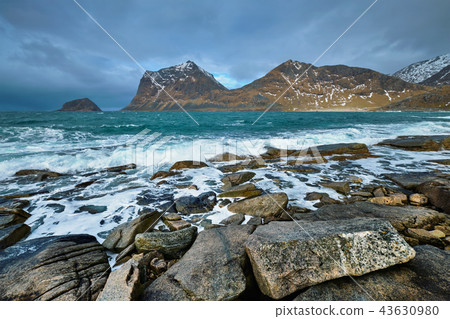 Rocky coast of fjord in Norway 43630980