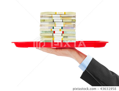 Hand and tray with money 43631958