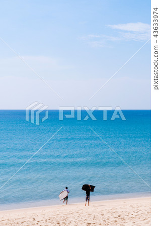 Phuket sea Mai Khao beach tourists & surf board Phuket sea Mai Khao beach tourists & surf board 43633974