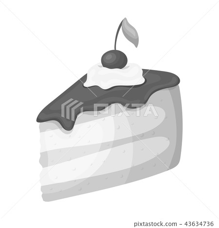 Sweet cake with cherry and leaf.Party and parties single icon in monochrome style vector symbol Sweet cake with cherry and leaf.Party and parties single icon in monochrome style vector symbol 43634736