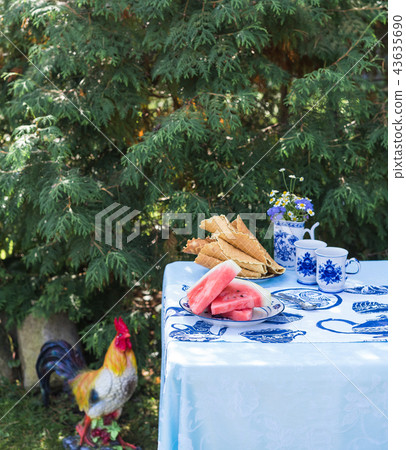breakfast in the garden, watermelon and waffles 43635690