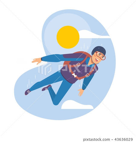 Skydiving man. Parachuting sport.Vector Skydiver Parachute Fly. 43636029