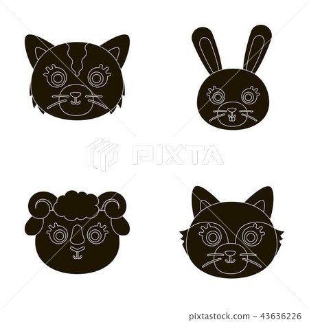 Cat, rabbit, fox, sheep. Animal's muzzle set collection icons in black style vector symbol stock 43636226
