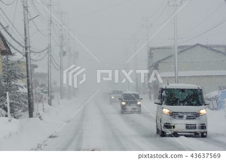 Poor visibility in snowy city areas 43637569