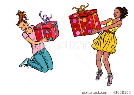 two girls joyful with gifts 43638103