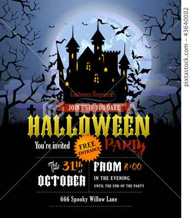 Halloween party invitation with scary Dracula castle Halloween party invitation with scary Dracula castle 43640082