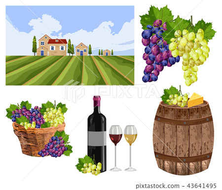 Vineyard set collection landscape, bottle, glass Vineyard set collection landscape, bottle, glass 43641495