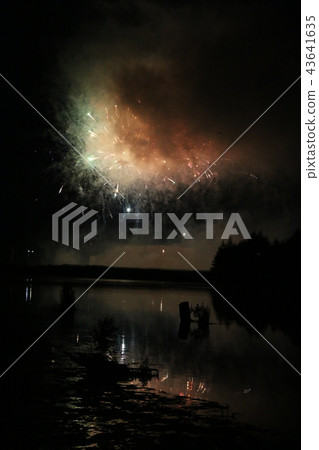 Festive fireworks over the lake Festive fireworks over the lake 43641635
