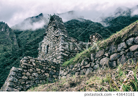Mist on top of the mountains from stone ruins. 43643181