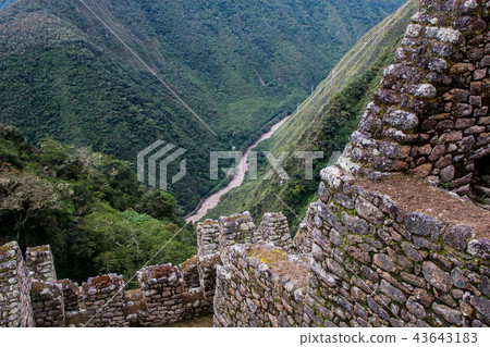 Red water river from the ruin of a house. Red water river from the ruin of a house. 43643183