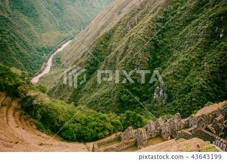 Red river and ruins landscape. Red river and ruins landscape. 43643199