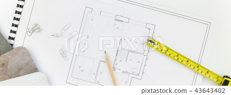 Interior designer table workplace with house plan Interior designer table workplace with house plan 43643402