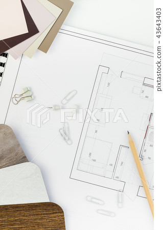 Interior designer table workplace with house plan Interior designer table workplace with house plan 43643403