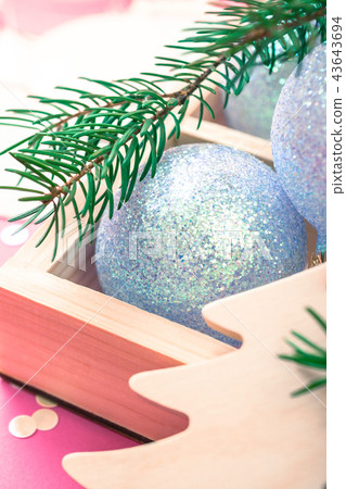 Christmas pearl decoration balls pink background Christmas pearl decoration balls pink background 43643694