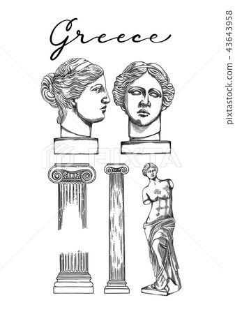 Collection of ancient columns and sculptures of Venus de Milo Collection of ancient columns and sculptures of Venus de Milo 43643958