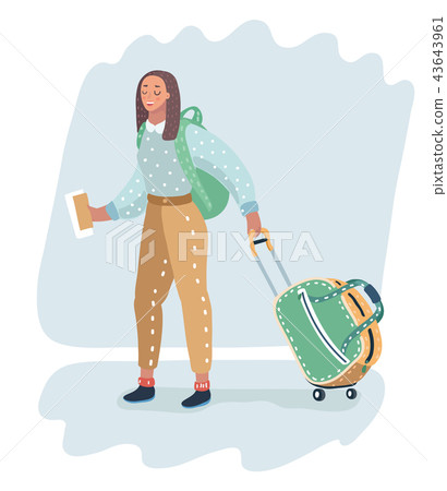 Female traveler carrying wheeled bag 43643961