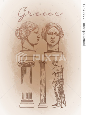 Collection of ancient columns and sculptures of Venus de Milo Collection of ancient columns and sculptures of Venus de Milo 43643974