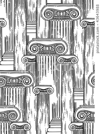 Classical pattern of ancient columns drawn in engraving technique Classical pattern of ancient columns drawn in engraving technique 43643988