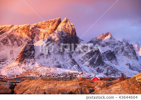 Mountains in the Lofoten islands bay. Mountains in the Lofoten islands bay. 43644604