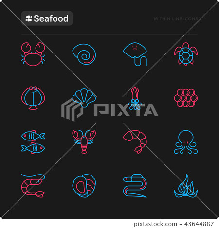 Seafood thin line icons set 43644887