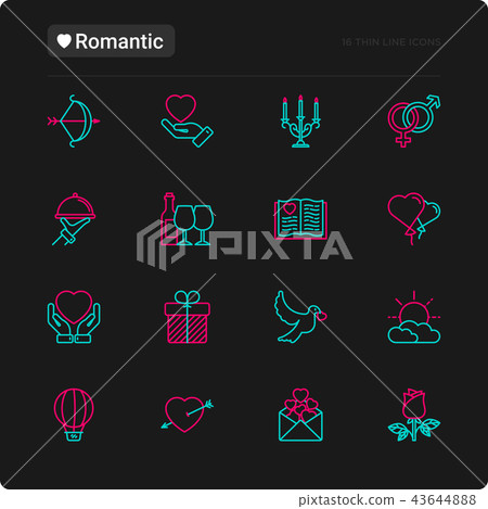 Romantic thin line icons set 43644888
