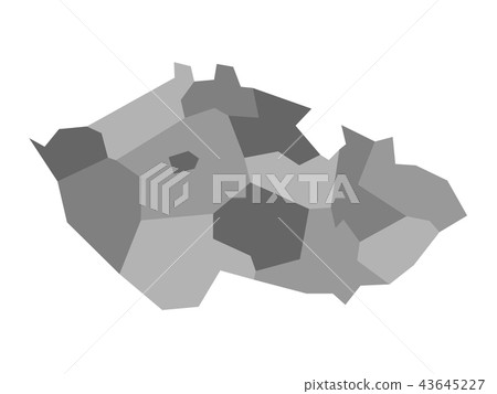 Map of Czech Republic divided into administrative regions. Blank map in four shades of grey. Vector Map of Czech Republic divided into administrative regions. Blank map in four shades of grey. Vector 43645227