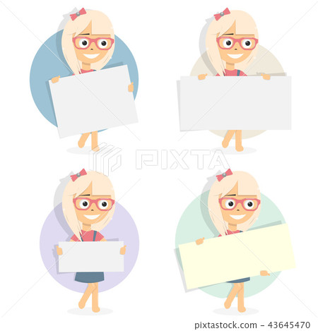 Girl holding blank board. Cartoon character. 43645470