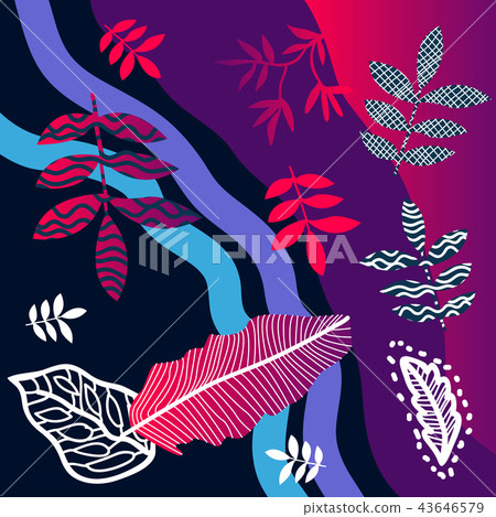 Wavy print with tropical motifs. Wavy print with tropical motifs. 43646579