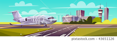 Vector cartoon illustration, gray airliner on runway 43651126