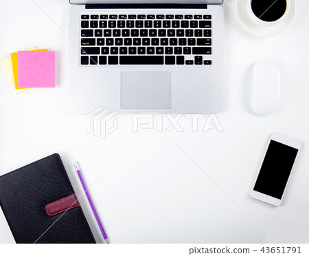 Top view of laptop computer on work office 43651791