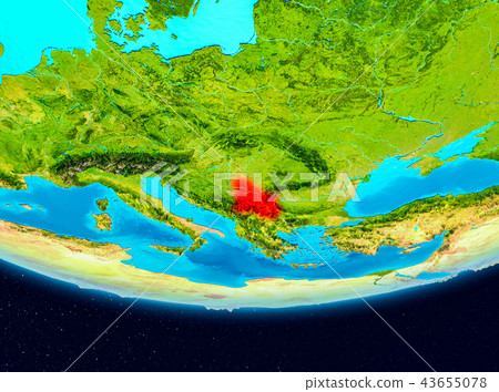 Satellite view of Serbia in red Satellite view of Serbia in red 43655078