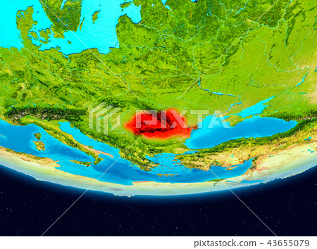 Satellite view of Romania in red Satellite view of Romania in red 43655079
