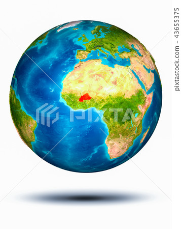 Burkina Faso on Earth with white background 43655375