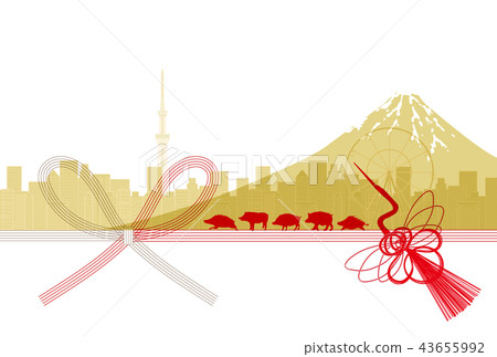 富士山新年的卡片背景 43655992