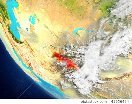 Satellite view of Tajikistan in red 43656454
