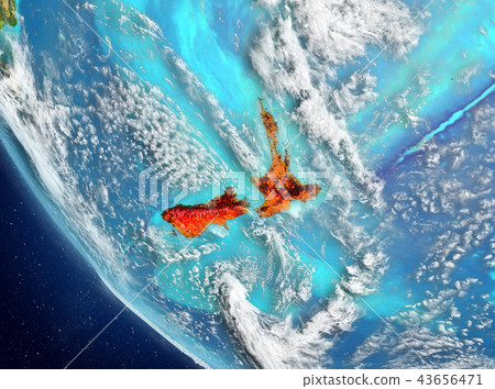 Satellite view of New Zealand in red Satellite view of New Zealand in red 43656471