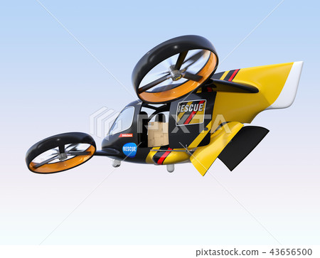 Image of rescue drone preparing for the drop of relief supplies 43656500