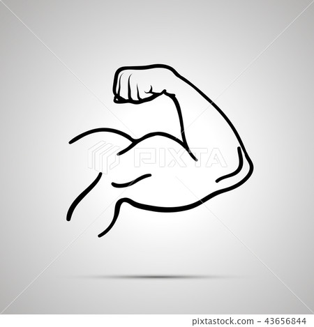 Outline icon of bodybuilder arm with strong biceps with shadow on gray 43656844