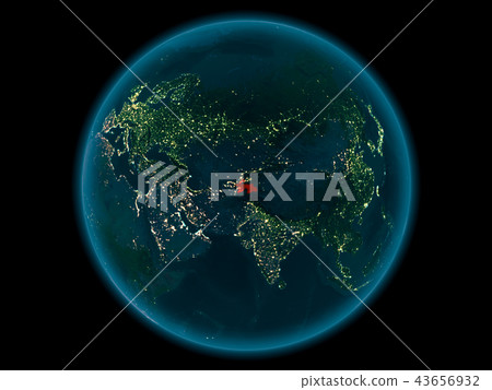 Tajikistan on planet Earth in space at night 43656932