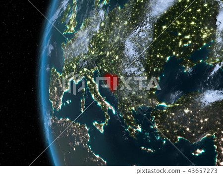 Bosnia and Herzegovina in red at night 43657273
