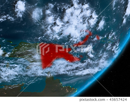 Orbit view of Papua New Guinea at night Orbit view of Papua New Guinea at night 43657424