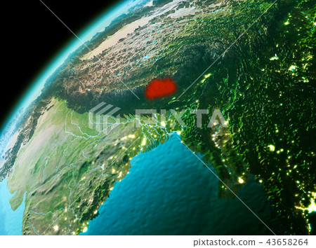 Bhutan from space in evening Bhutan from space in evening 43658264