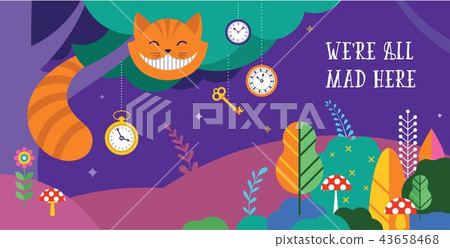 Alice in Wonderland banner, poster and card. We are mad here. Vector background 43658468