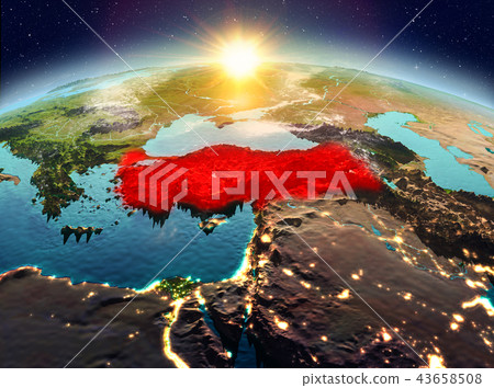 Turkey from space in sunrise Turkey from space in sunrise 43658508