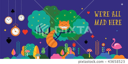 Alice in Wonderland banner, poster and card. We are mad here. Vector background 43658523